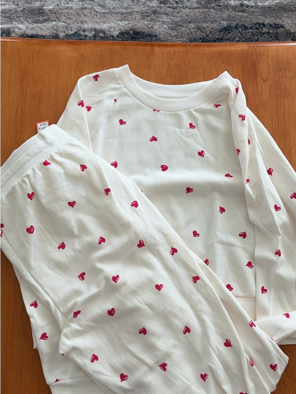 Cream Pajama Set with Pink Heart Print - Women